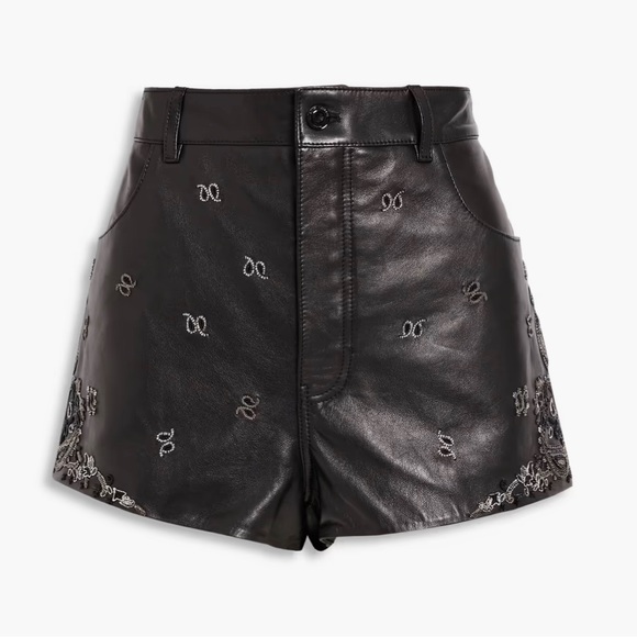 YSL Saint Laurent High Rise Embellished Embroidered Lambskin Leather Shorts - Picture 6 of 15